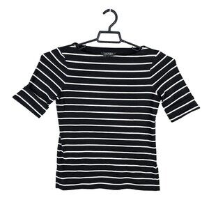 Womens Lauren Ralph Lauren Black & White Striped Top Short Sleeve Cotton Size M